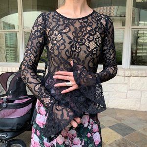 NWOT For Love & Lemons Black Lace Top XS